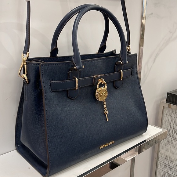 Michael Kors 35T1GHMS2L Hamilton Medium Satchel Crossbody Navy - Picture 10 of 16